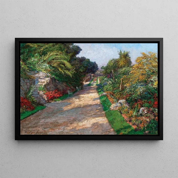a Garden Path at Riviera Palace Hotels near Monte Carlo - Olga Wisinger-Florian — framed artwork on a wall