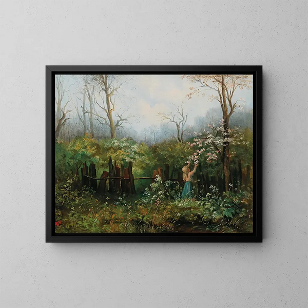 A girl in the garden - Olga Wisinger-Florian — framed artwork on a wall