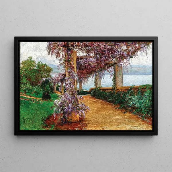 Pergola covered with wisteria in the garden of Villa Haas in Abbazia - Olga Wisinger-Florian — framed artwork on a wall