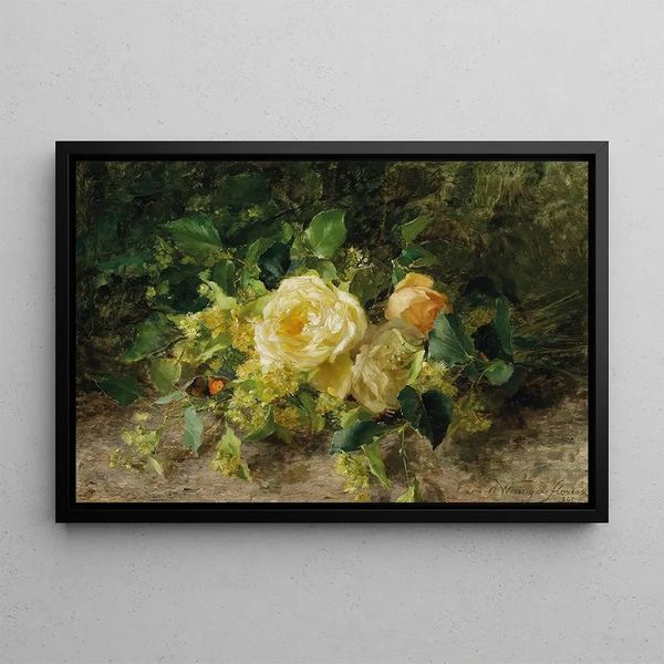 A bouquet of roses - Olga Wisinger-Florian — framed artwork on a wall