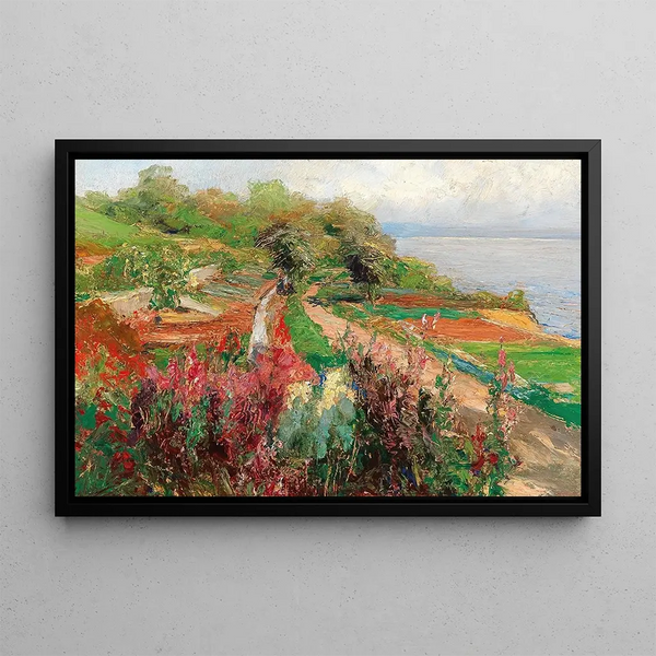 Coastal Landscape Painting - Olga Wisinger-Florian — framed artwork on a wall