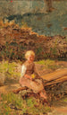 Child sitting on a wooden bridge - Olga Wisinger-Florian — artwork view