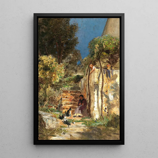 kittens playing in a southern landscape - Olga Wisinger-Florian — framed artwork on a wall