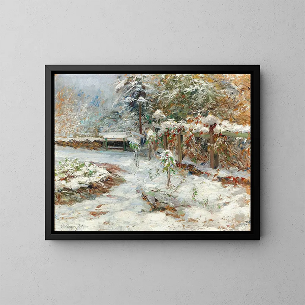Snow of October, motif of the garden of Hartenstein Castle - Olga Wisinger-Florian — framed artwork on a wall