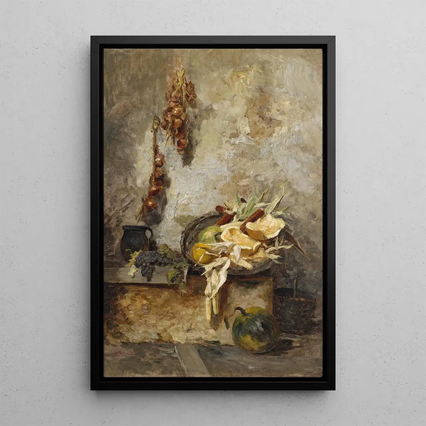 Still life with field fruits - Olga Wisinger-Florian — framed artwork on a wall