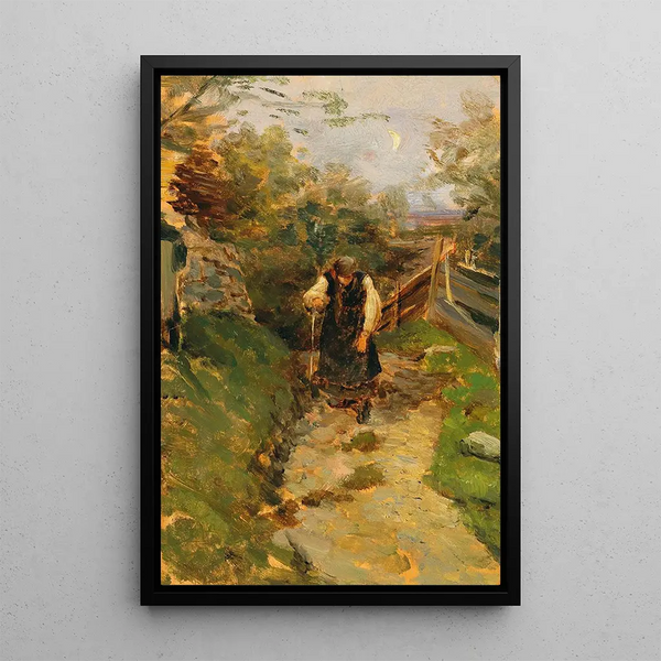 Study of a Peasant Woman Returning Home - Olga Wisinger-Florian — framed artwork on a wall