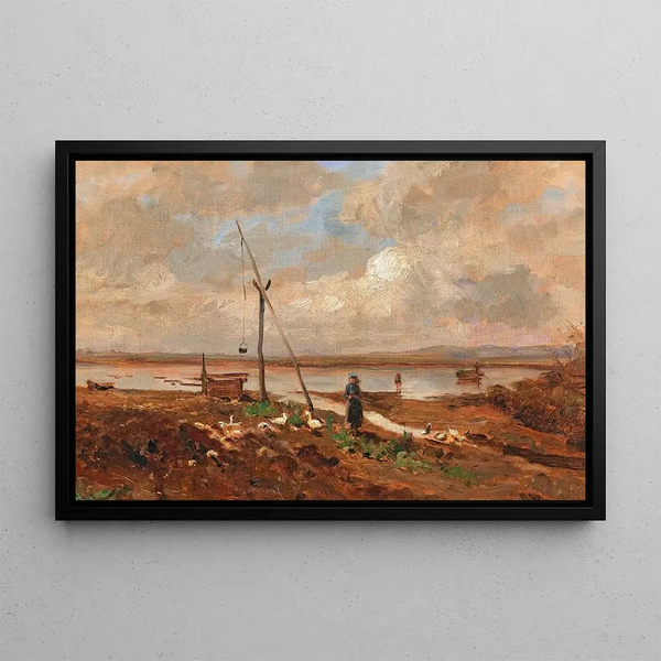 The Girl with Geese - Olga Wisinger-Florian — framed artwork on a wall