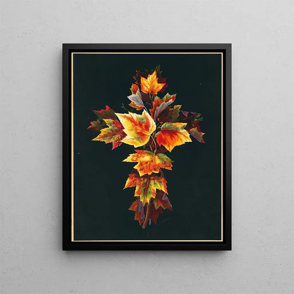 Autumn Leaves Painting - Olive E. Whitney — framed artwork on a wall