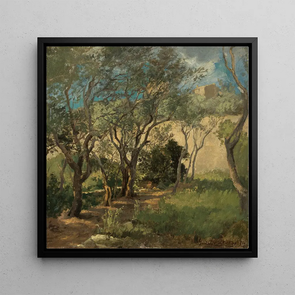 Olive Trees near Genoa - Gustav Schnäleber — framed artwork on a wall
