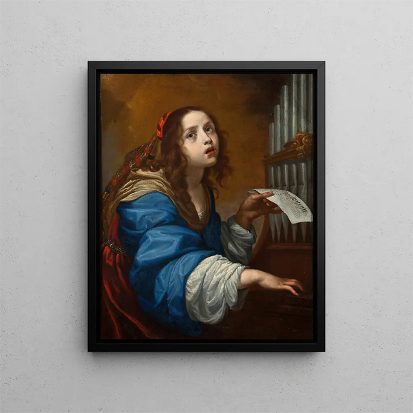 Saint Cecilia playing the organ - Onorio Marinari — framed artwork on a wall