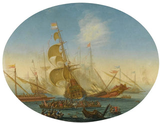 a naval battle between Turks and Christians - Orazio Grevenbroeck — artwork view