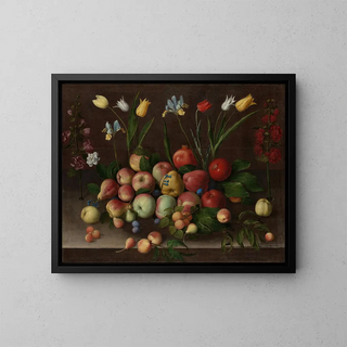 Fruit and flower painting - Orsola Maddalena Caccia — framed artwork on a wall
