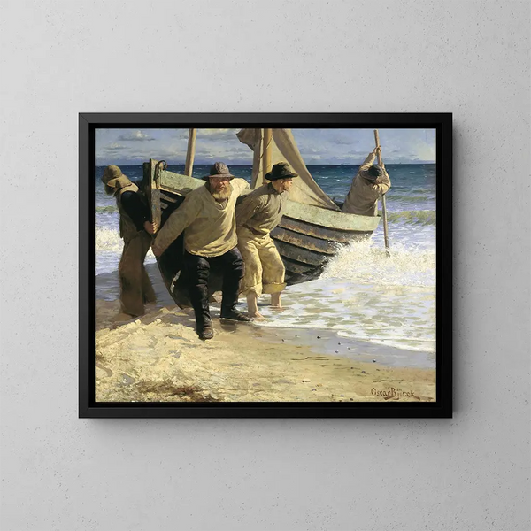 Mise à l'eau du bateau Skagen - Oscar Björck — framed artwork on a wall