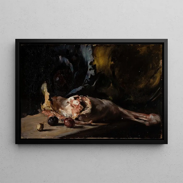 Still life with a leg of lamb and a cabbage - Oscar Björck — framed artwork on a wall