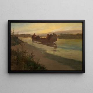 Marquette et Joliet sur le Mississippi - Oscar Edward Berninghaus — framed artwork on a wall