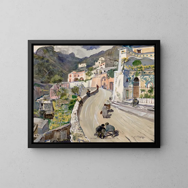 View of Positano - Oskar Laske — framed artwork on a wall