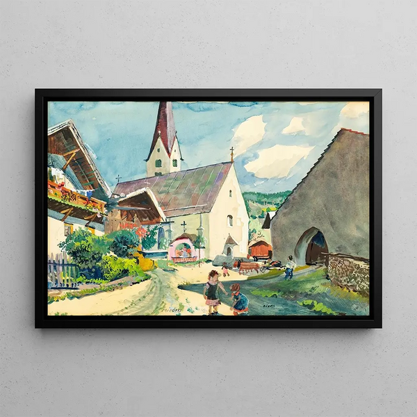 Église à Mieders au Tyrol - Oskar Laske — framed artwork on a wall
