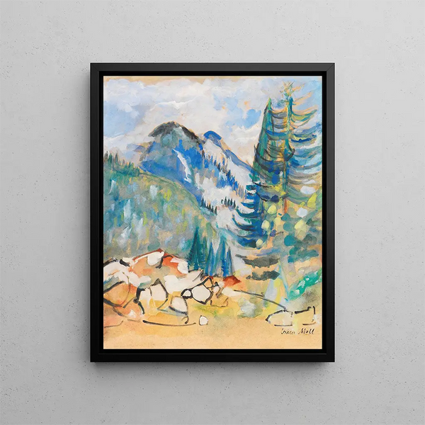 Mountain Landscape Painting I - Oskar Moll — framed artwork on a wall