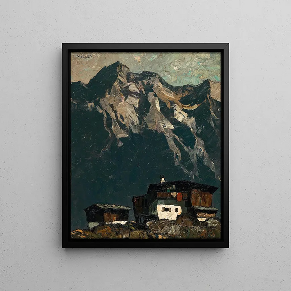 Mountain Farm Painting - Oskar Mulley — framed artwork on a wall