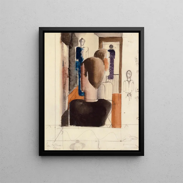 Preliminary study for Five figures in the Roman space - Oskar Schlemmer — framed artwork on a wall