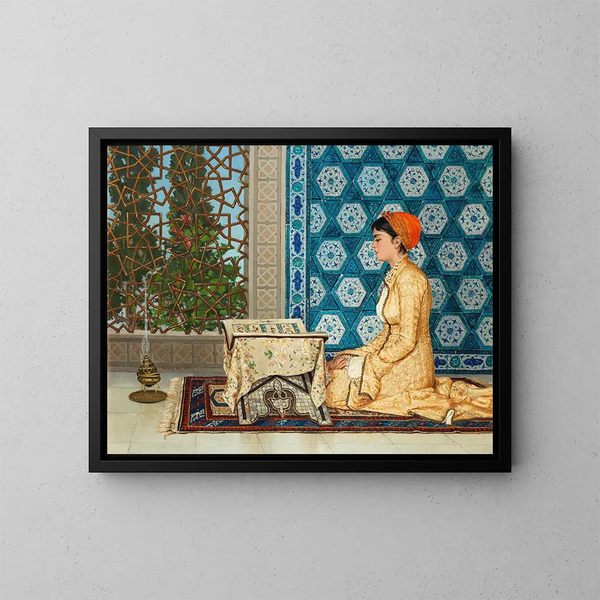 Young woman reading - Osman Hamdi Bey — framed artwork on a wall