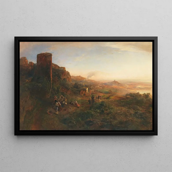 Ambiance du soir dans les monts Albains - Oswald Achenbach — framed artwork on a wall