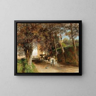 Afternoon in the Villa Torlonia Park in Frascati - Oswald Achenbach — framed artwork on a wall