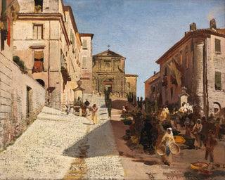 Vue de Genzano avec l'église Santa Maria della Cima - Oswald Achenbach — artwork view