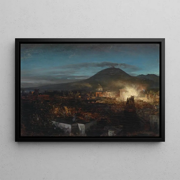 Fireworks at Torre dell'Annunziata - Oswald Achenbach — framed artwork on a wall
