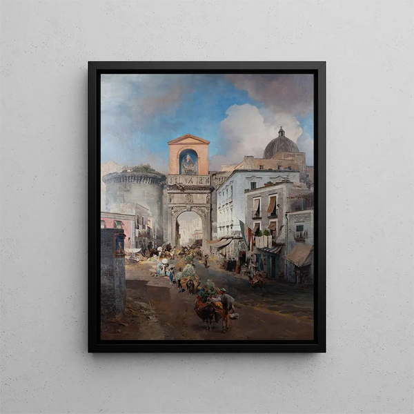 Going to the market - Oswald Achenbach — framed artwork on a wall