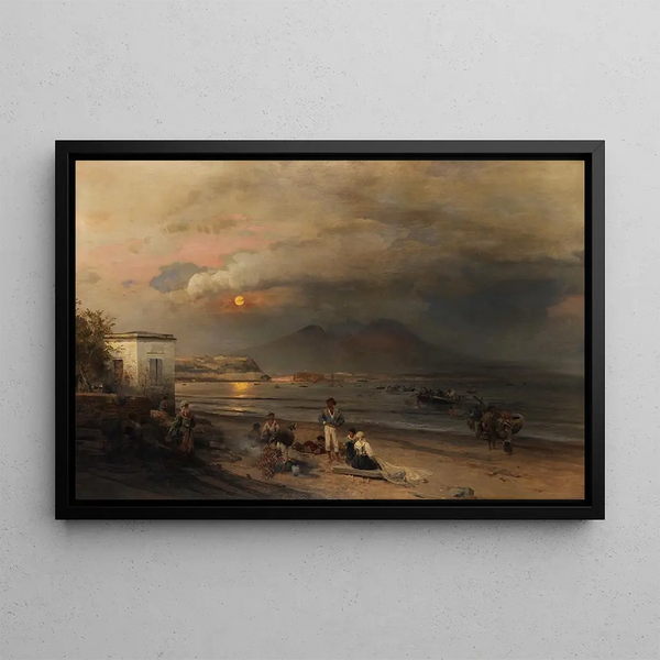 Gulf of Naples - Oswald Achenbach — framed artwork on a wall