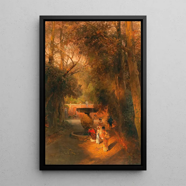 in the park near the fountain of Villa Torlonia in Frascati near Rome - Oswald Achenbach — framed artwork on a wall