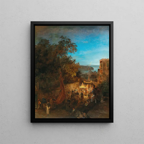 Saint Anne's Festival in Ischia, Casamicciola - Oswald Achenbach — framed artwork on a wall