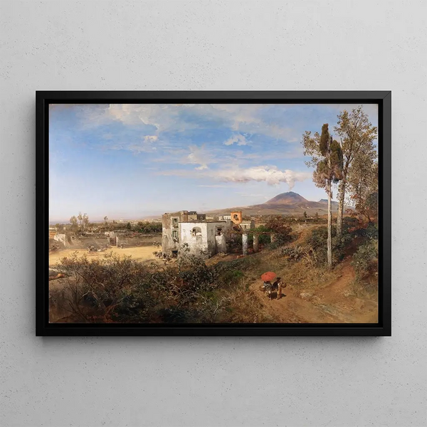 Landscape Painting near Pompeii - Oswald Achenbach — framed artwork on a wall