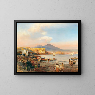 Sunset in the Bay of Naples - Oswald Achenbach — framed artwork on a wall