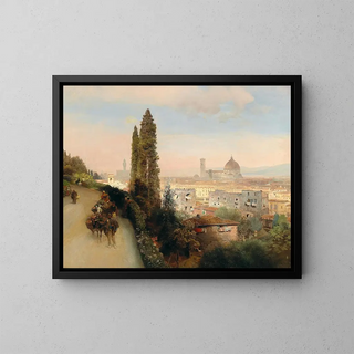 View of Florence - Oswald Achenbach — framed artwork on a wall