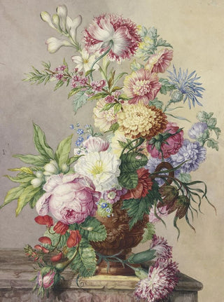 Oswald Wijnen - Blumenstrau In Einer Vase Auf Einem Marmortisch.webp