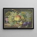 Nature morte with a basket of grapes and peaches, a walnut, and two plums - Oswald Wijnen — framed artwork on a wall