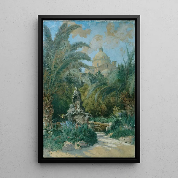 Vue de l'ambassade à Rome depuis le jardin avec le dôme à droite - Othmar Brioschi — framed artwork on a wall