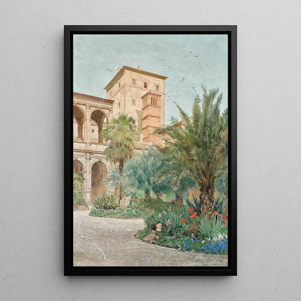 Vue de l'ambassade à Rome Jardin avec vue sur les arcades - Othmar Brioschi — framed artwork on a wall