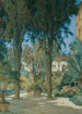 View of the embassy in Rome Garden scene with two cypresses - Othmar Brioschi — artwork view