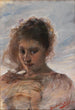 Portrait of a young woman in front of a cloud background - Ottó Baditz — artwork view