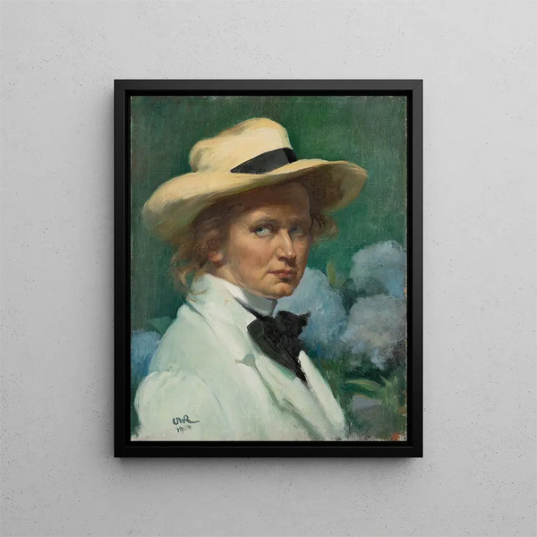Self-portrait with Hat - Ottilie Wilhelmine Roederstein — framed artwork on a wall