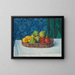 Still life: fruit basket on a table in front of a curtain and wallpaper - Ottilie Wilhelmine Roederstein — framed artwork on a wall