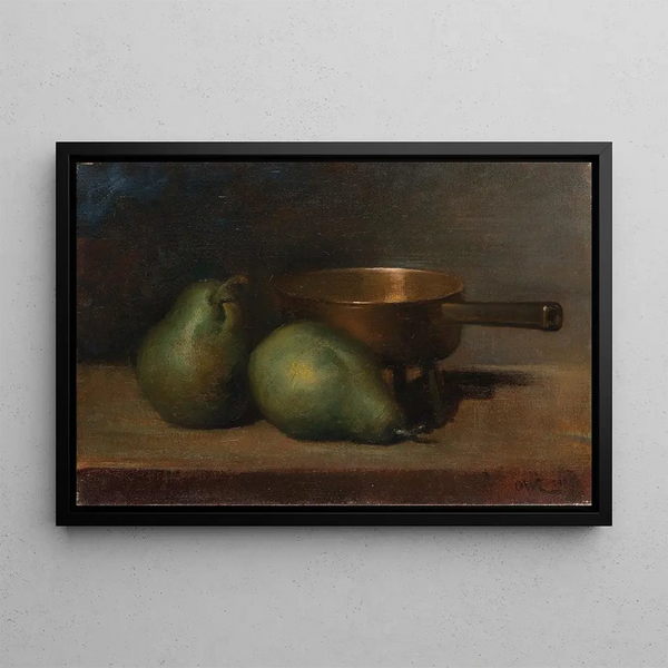 Still life with pears and casserole - Ottilie Wilhelmine Roederstein — framed artwork on a wall