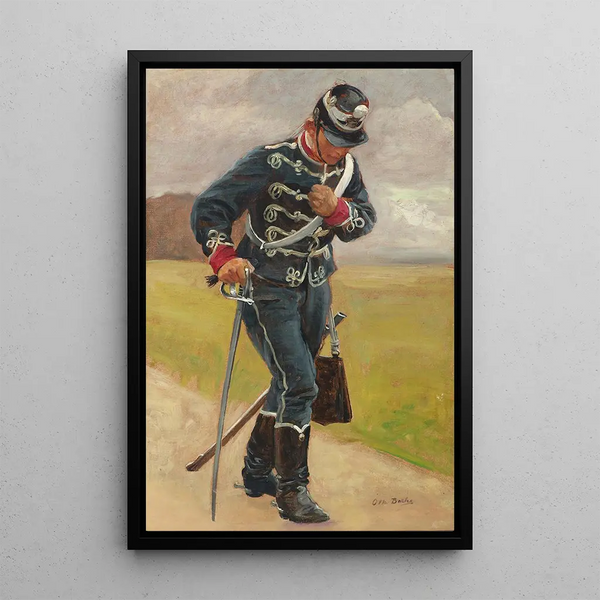 a Hussar in safety: Study for the attack of the Hussars - Otto Bache — framed artwork on a wall