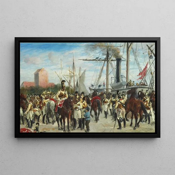 Study for the embarkation of the cavalry at Korsør in 1848 - Otto Bache — framed artwork on a wall