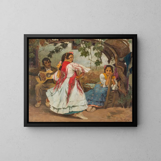 Spanish Folklore Dance Painting - Otto Boyer — framed artwork on a wall