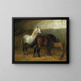 Horses in the stable - Otto Eerelman — framed artwork on a wall