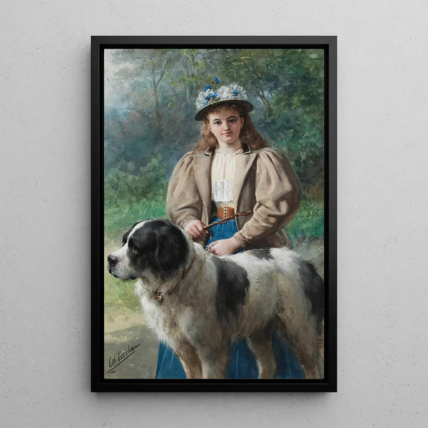 Girl with Dog - Otto Eerelman — framed artwork on a wall